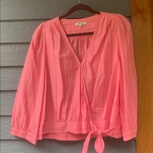 EUC pink/coral cotton wrap blouse